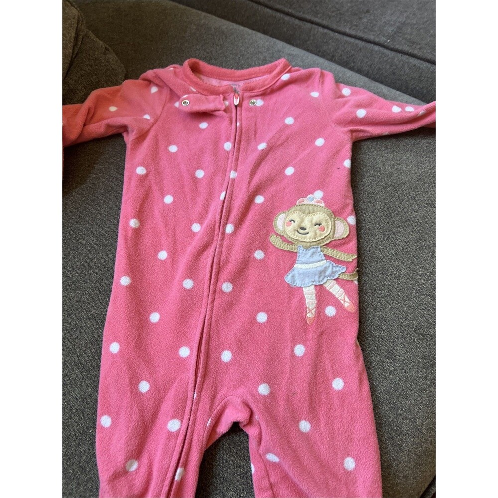 CARTERS Girls 18M Pink Polka Dot Fleece Sleeper Footie Pajama Ballerina Monkey